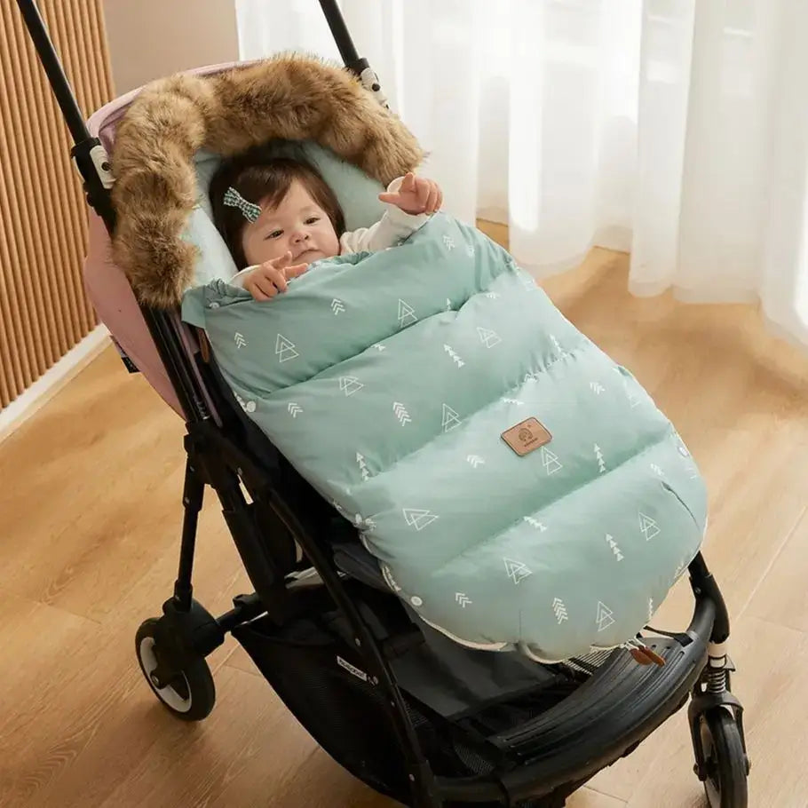 Winter Baby Stroller Footmuff – Warm Flannel &amp; Fur Collar