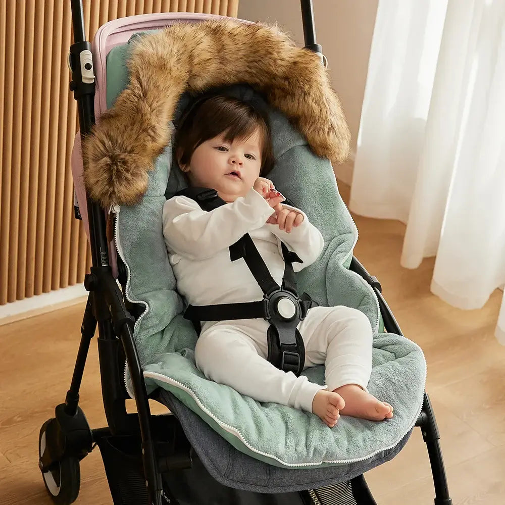 Winter Baby Stroller Footmuff – Warm Flannel &amp; Fur Collar