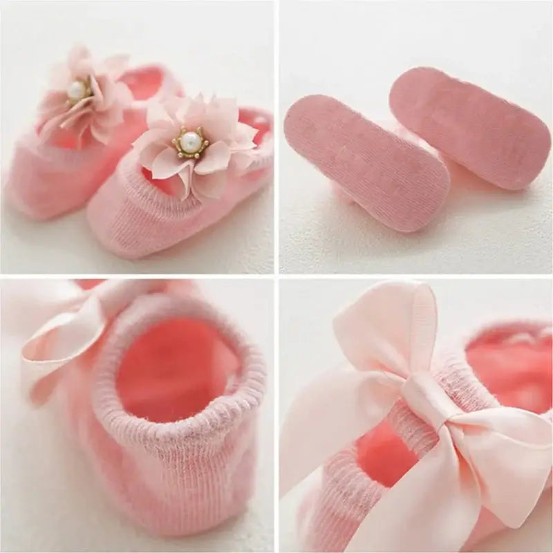 &quot;Lace Flower Baby Socks - Anti - Slip, Cute Bow Design&quot; - Paws For Baby