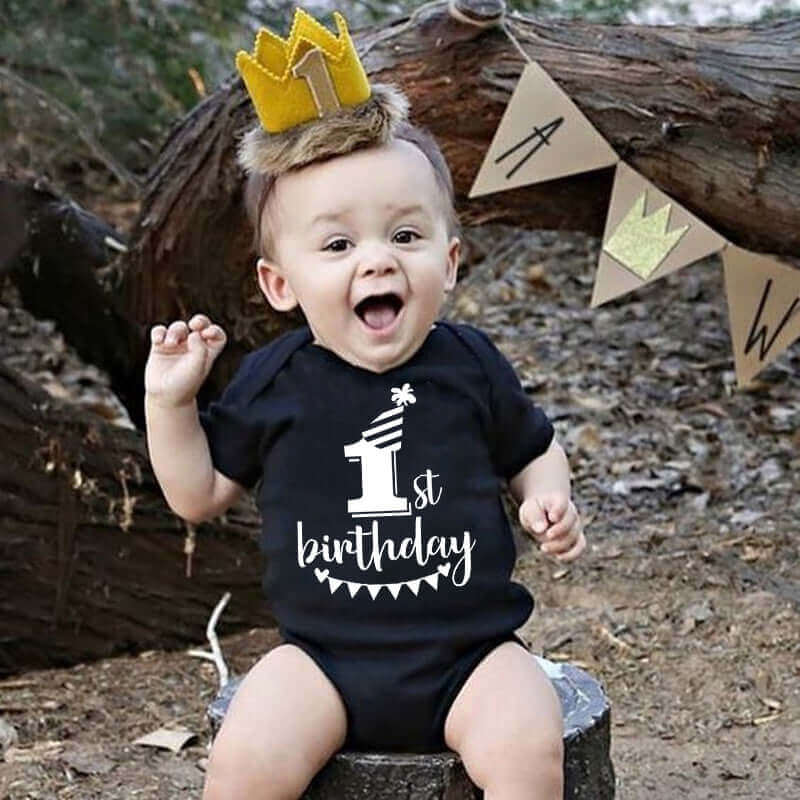 My 1st Birthday Baby Romper - Short Sleeve Party Outfit - Paws For Baby