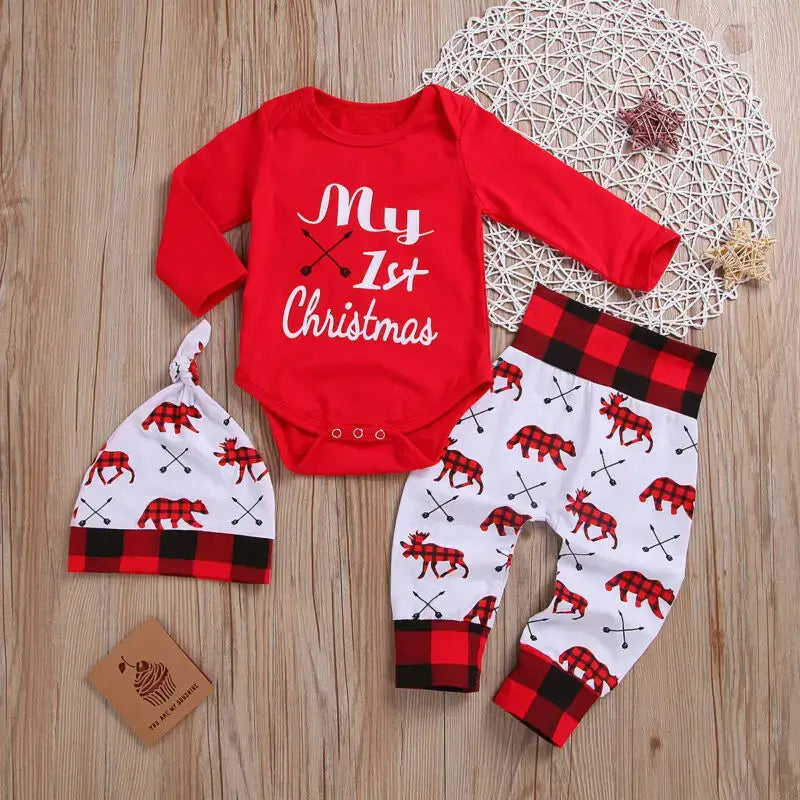 My First Christmas Baby Romper &amp; Hat Set 2PCS Outfit