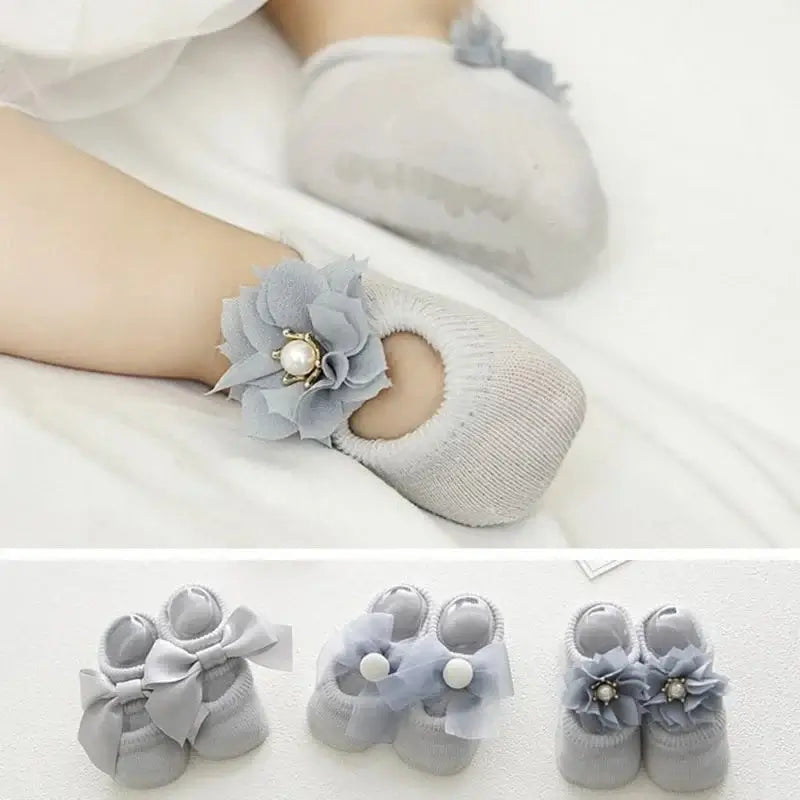 &quot;Lace Flower Baby Socks - Anti - Slip, Cute Bow Design&quot; - Paws For Baby