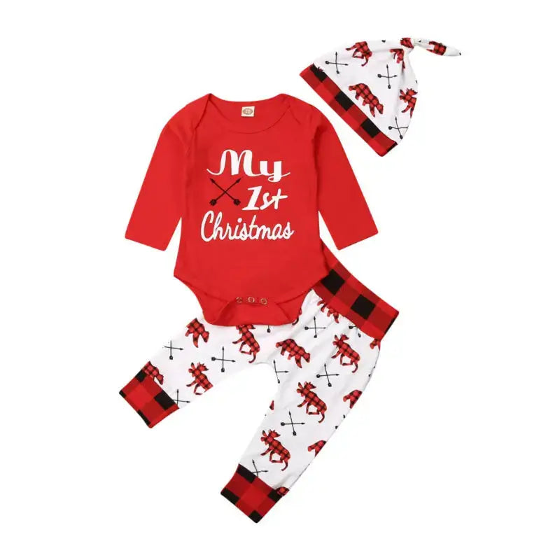 My First Christmas Baby Romper &amp; Hat Set 2PCS Outfit