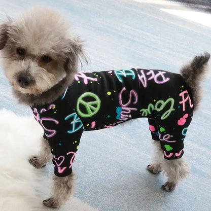 100% Cotton Dog Jumpsuit - Thin Printed Pajamas, Stretchy Home Wear for Small Dogs, Chihuahua, Poodle - Paws For Baby