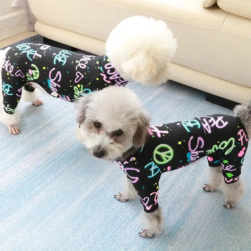 100% Cotton Dog Jumpsuit - Thin Printed Pajamas, Stretchy Home Wear for Small Dogs, Chihuahua, Poodle - Paws For Baby