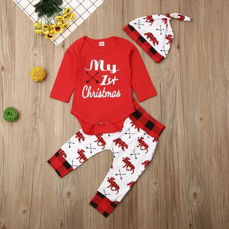 My First Christmas Baby Romper &amp; Hat Set 2PCS Outfit