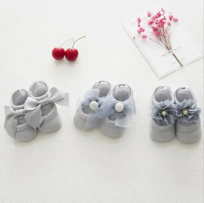 &quot;Lace Flower Baby Socks - Anti - Slip, Cute Bow Design&quot; - Paws For Baby