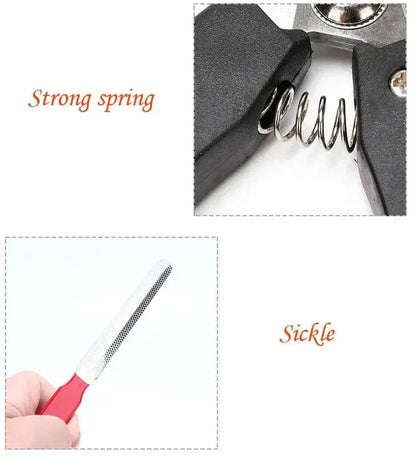 Professional pet nail clipper with strong spring and sickle blade - stainless steel grooming scissors for dogs and cats