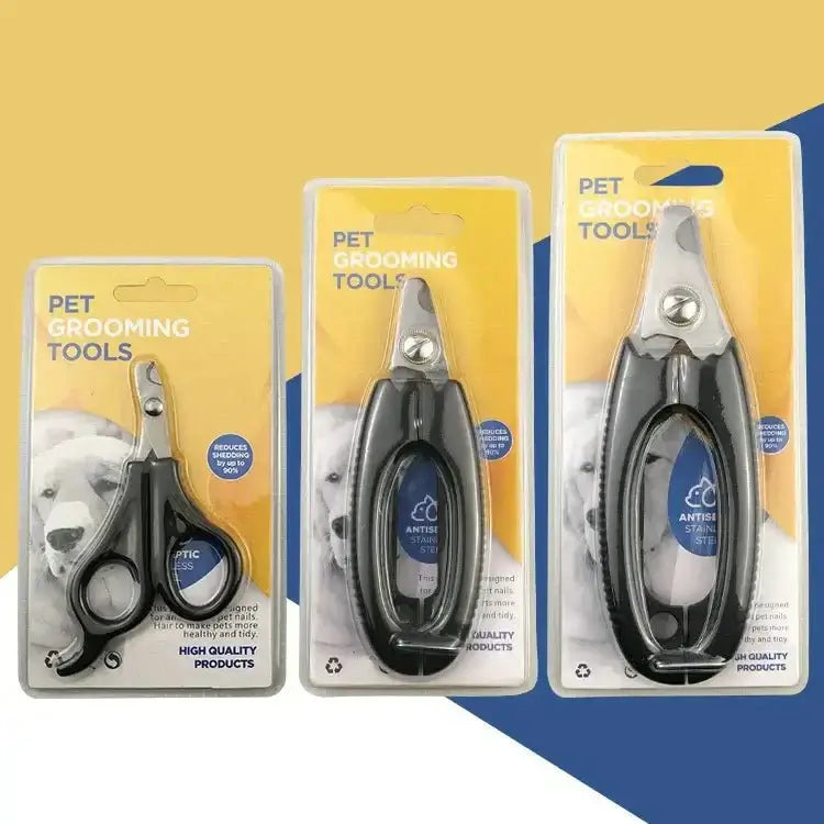 Professional pet nail clippers with sickle blade and stainless steel grooming scissors for dogs and cats in packaging