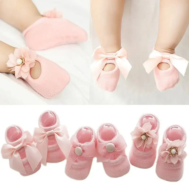 &quot;Lace Flower Baby Socks - Anti - Slip, Cute Bow Design&quot; - Paws For Baby