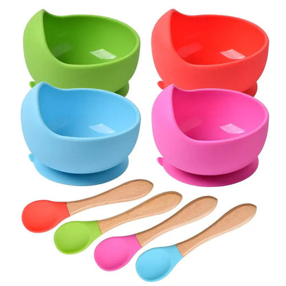 2 - Piece Silicone Baby Feeding Bowl Set - Suction Bowl &amp; Spoon - Paws For Baby