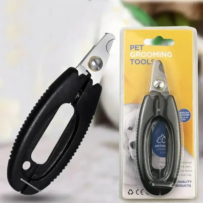 Professional pet nail clipper with sickle blade and stainless steel grooming scissors for dogs and cats in packaging