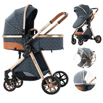 Luxury 2 - in - 1 Foldable Baby Stroller - High Landscape Bassinet &amp; Lightweight Pushchair - Paws For Baby