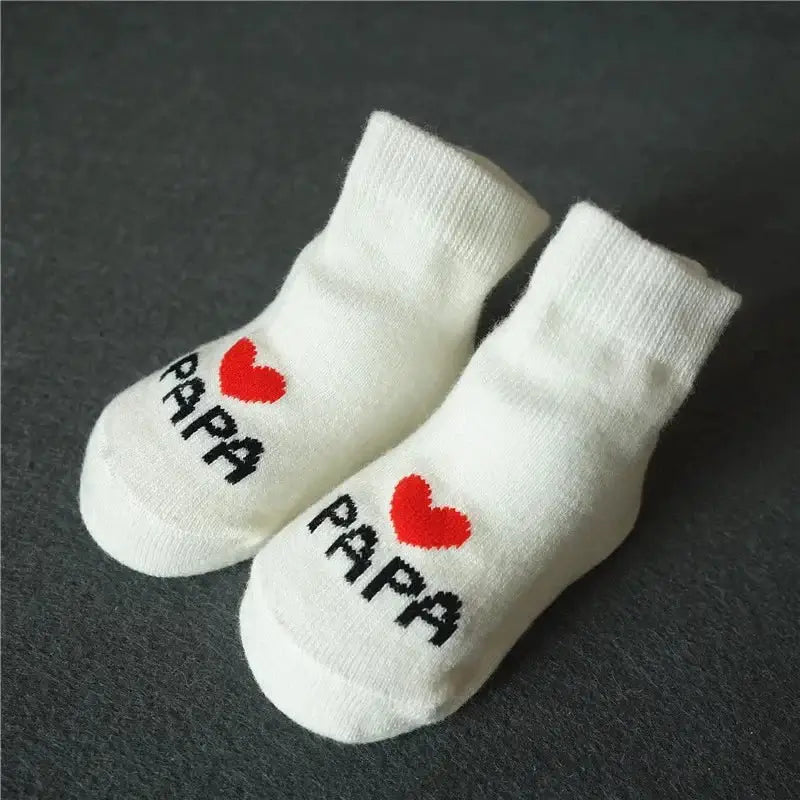 &quot;Newborn Baby Cotton Socks - I ❤️ MAMA PAPA - 2 Pairs&quot; - Paws For Baby