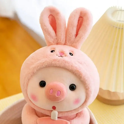 &quot;Cute Piglet Plush Toy - Soft Throw Pillow with Boba Tea&quot; - Paws For Baby