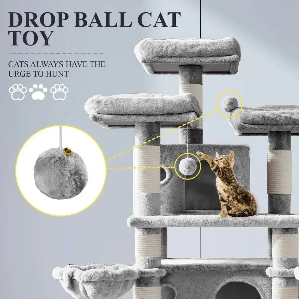 &quot;68 - Inch Multi - Level Cat Tree with Condo, Scratching Posts &amp; Towers – Light Grey&quot; - Paws For Baby