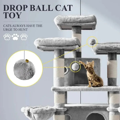 &quot;68 - Inch Multi - Level Cat Tree with Condo, Scratching Posts &amp; Towers – Light Grey&quot; - Paws For Baby