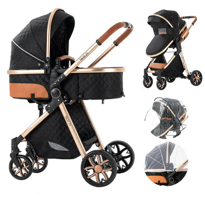 Luxury 2 - in - 1 Foldable Baby Stroller - High Landscape Bassinet &amp; Lightweight Pushchair - Paws For Baby