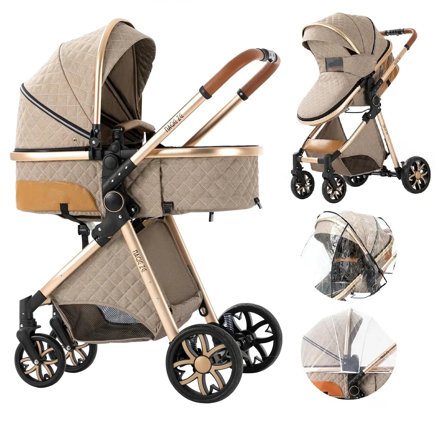 Luxury 2 - in - 1 Foldable Baby Stroller - High Landscape Bassinet &amp; Lightweight Pushchair - Paws For Baby