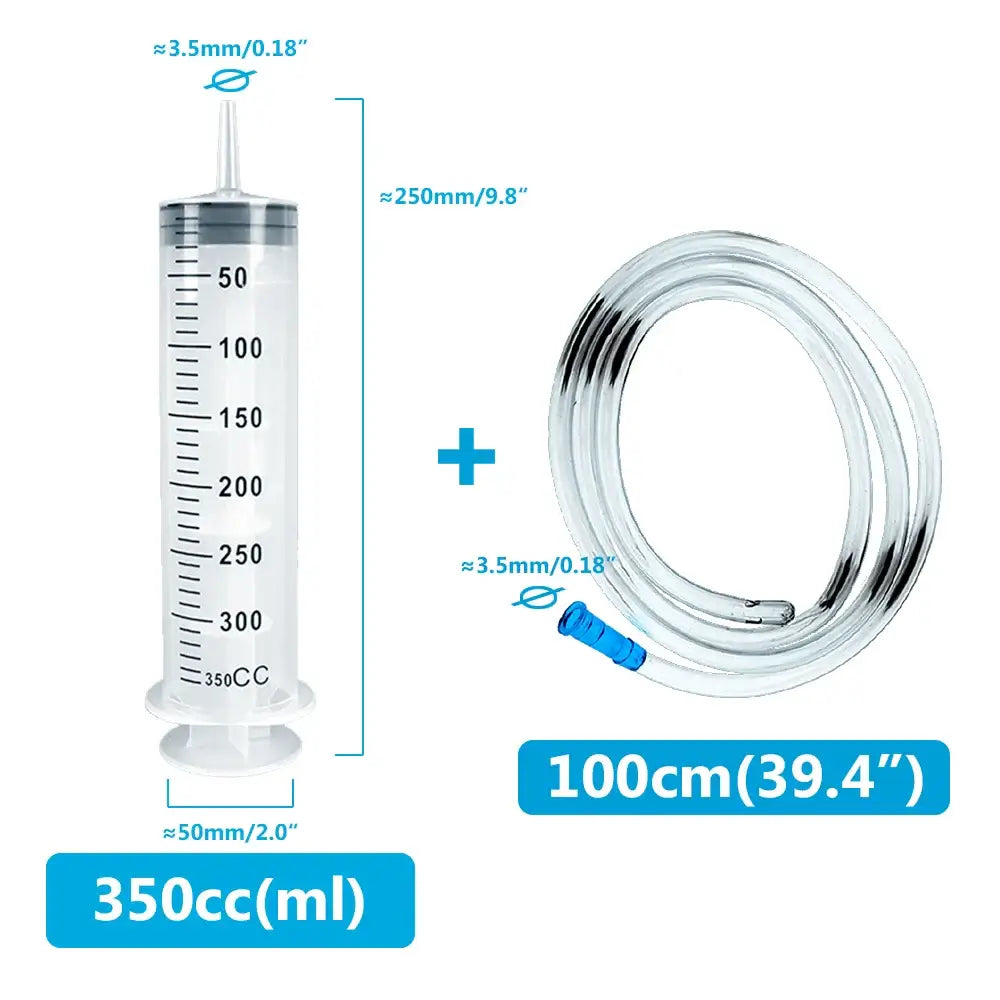 Multifunction syringe 350cc with 100cm hose for pet care, ideal for liquids, easy to clean and durable design.