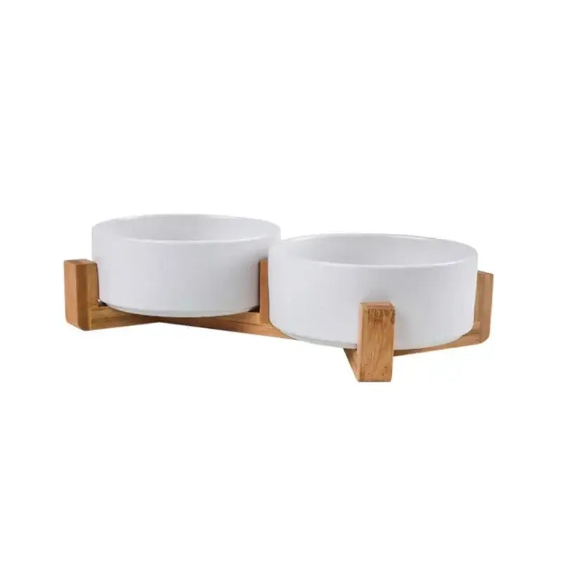 &quot;Ceramic Pet Bowls with Wooden No-Spill Stand&quot;