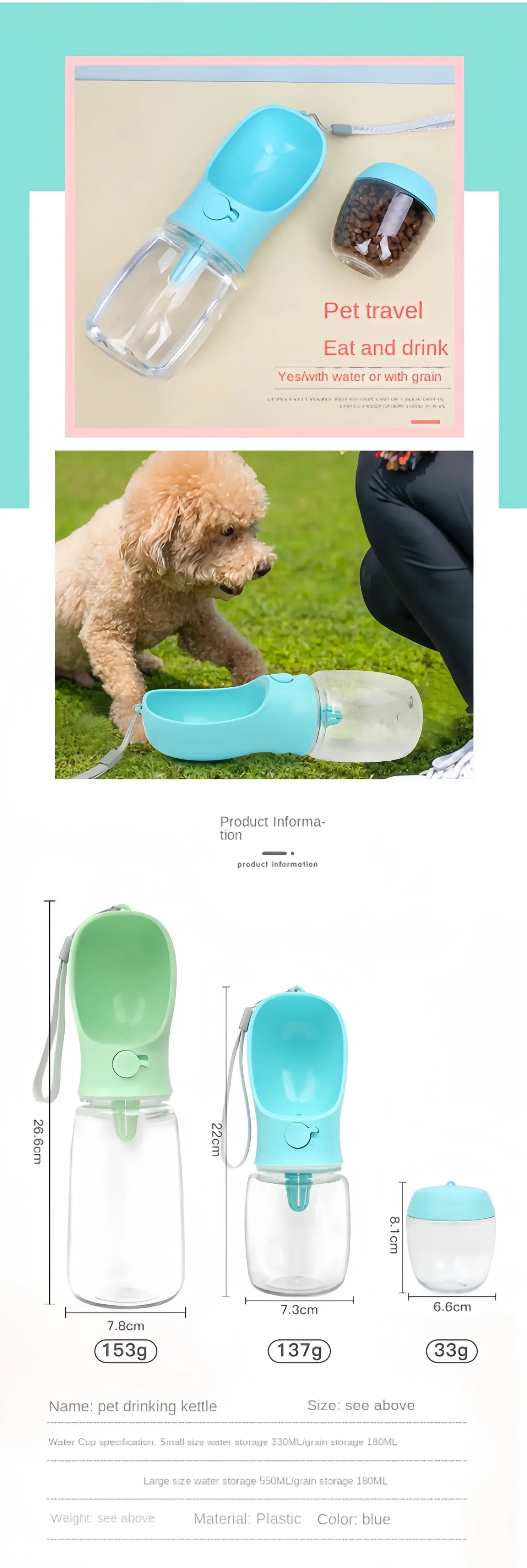 Portable Pet Bottle 🐾 Food &amp; Water for Travel