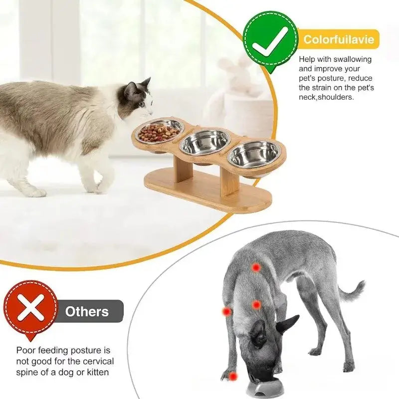 &quot;Wooden Cat Bowl Stand: Neck-Protecting Design&quot;