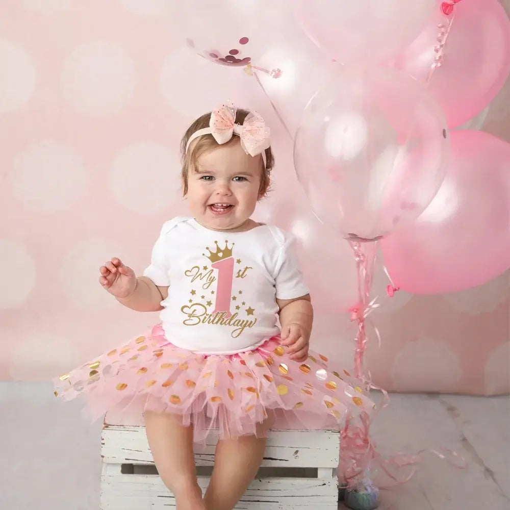 1st Birthday Pink Tutu Dress &amp; Romper Set for Baby Girl