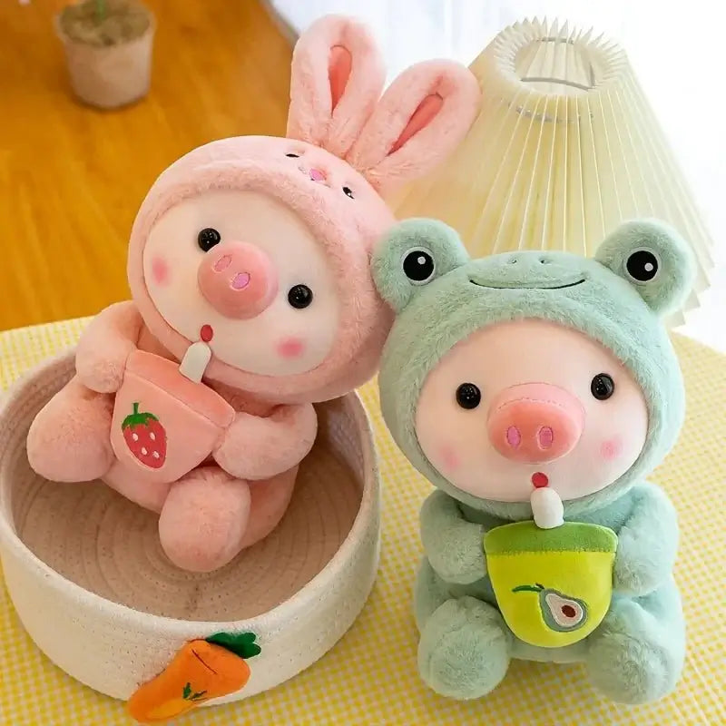 &quot;Cute Piglet Plush Toy - Soft Throw Pillow with Boba Tea&quot; - Paws For Baby