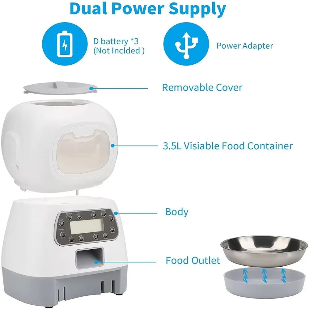 Smart Auto Pet Feeder 🐾 3.5L Stainless Steel Bowl