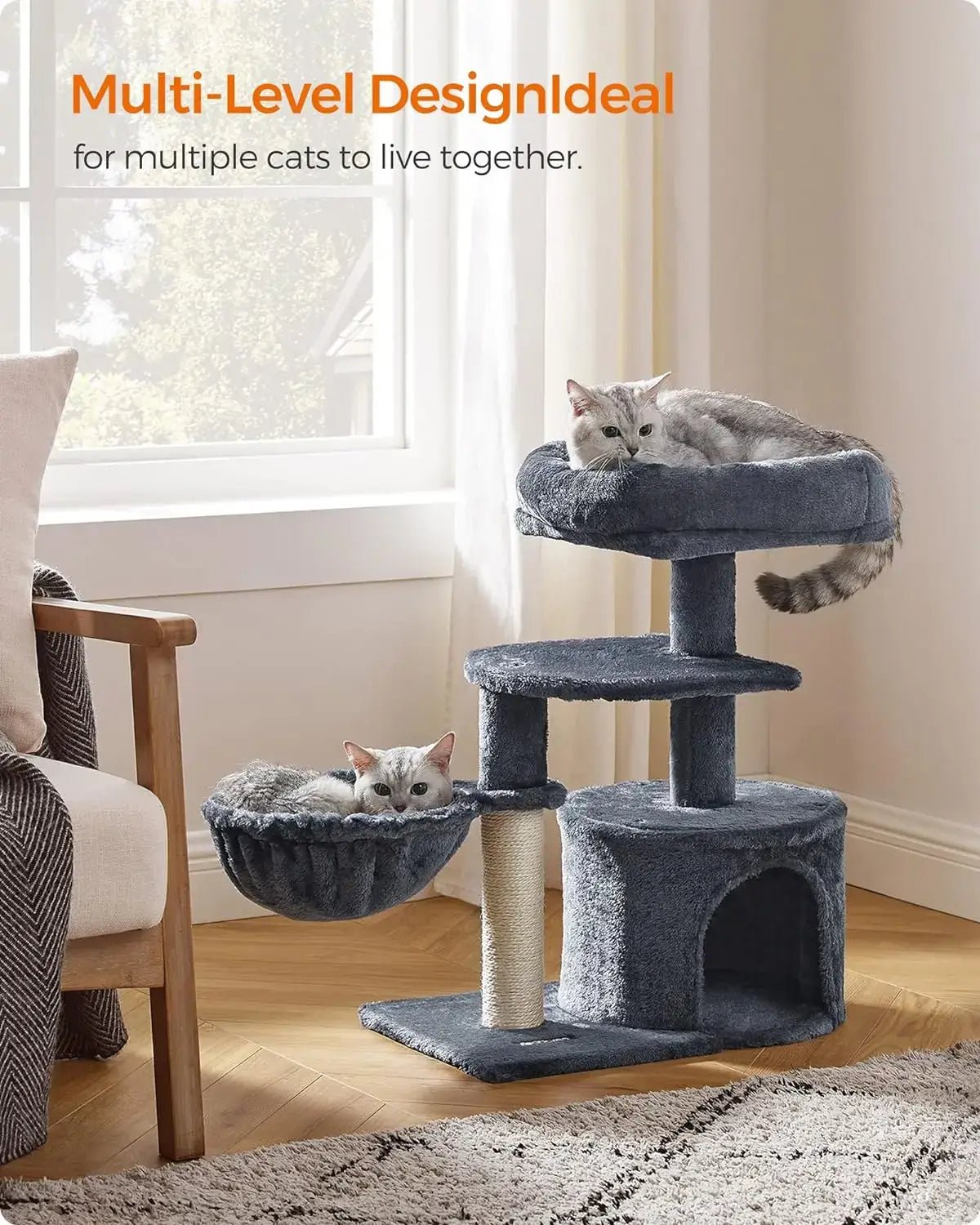 Small Cat Tree Tower - Wide Perch, Multi - Level Condo for Large Indoor Cats - Paws For Baby