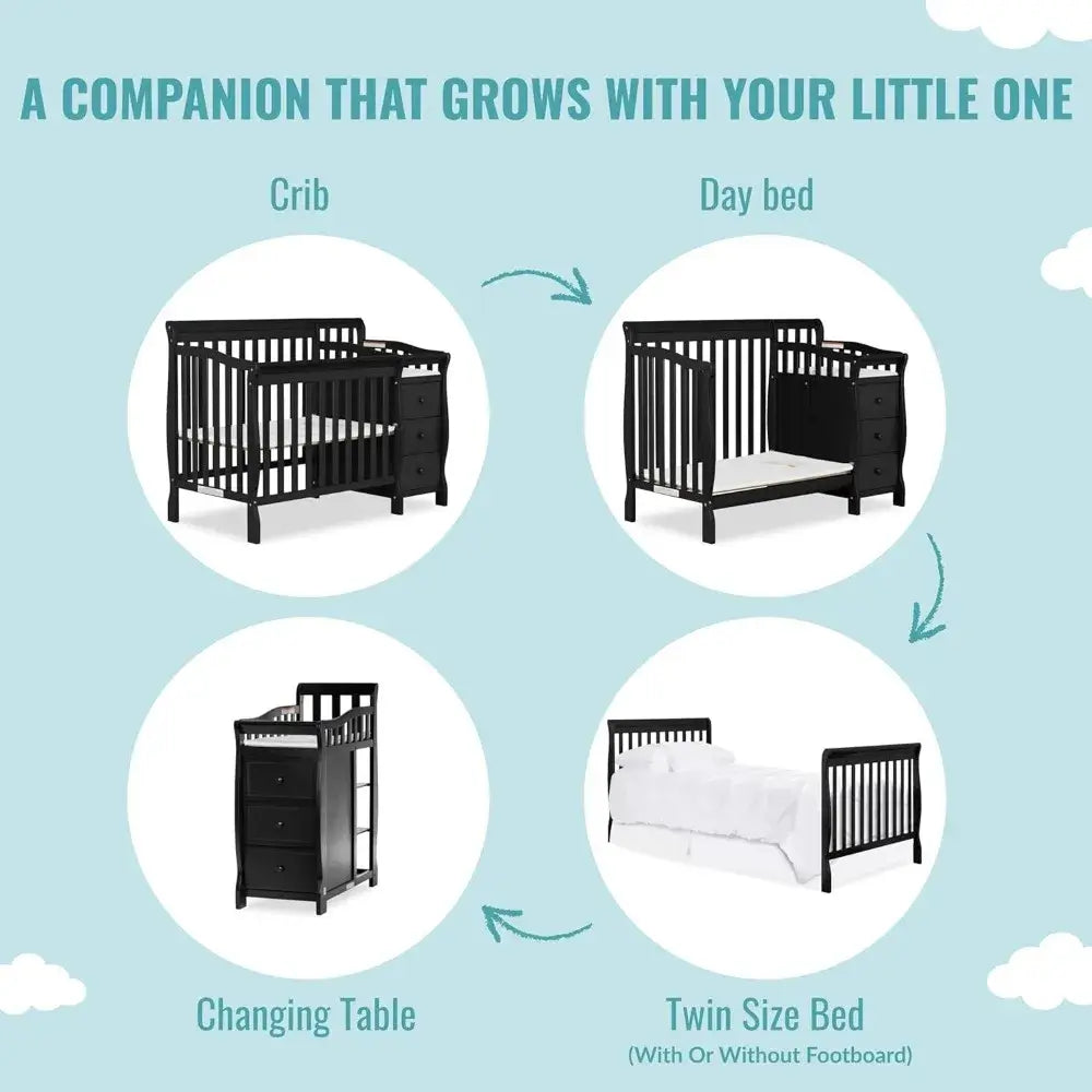 Jayden 4-in-1 convertible mini crib with changing table