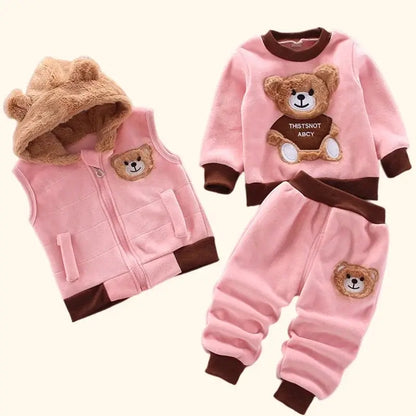 3Pcs Warm Hooded Outfit Set for Kids, Ages 1-5