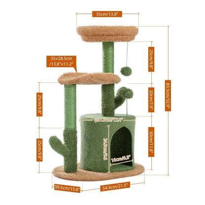 Festive Cactus Cat Tree with Sisal &amp; Xmas Decor