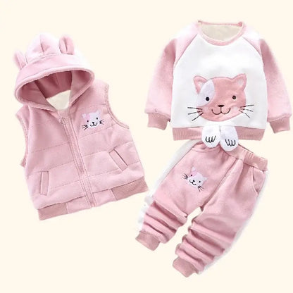 3Pcs Warm Hooded Outfit Set for Kids, Ages 1-5