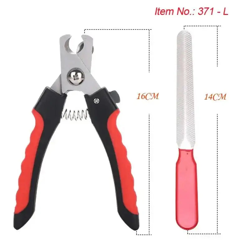 Professional pet nail clipper with sickle blade and stainless steel grooming scissors for dogs and cats, item 371-L