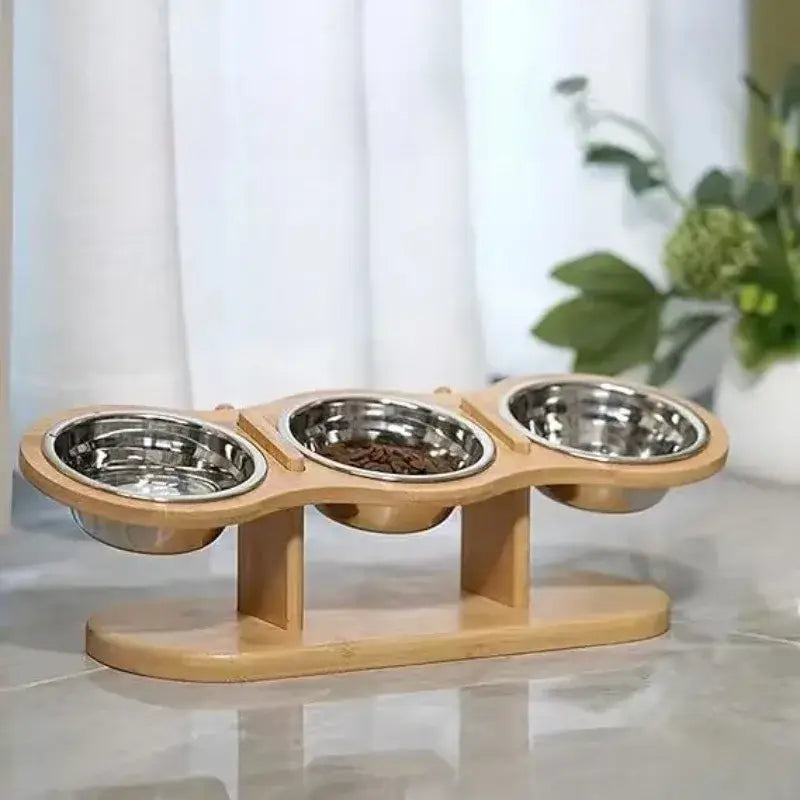 &quot;Wooden Cat Bowl Stand: Neck-Protecting Design&quot;