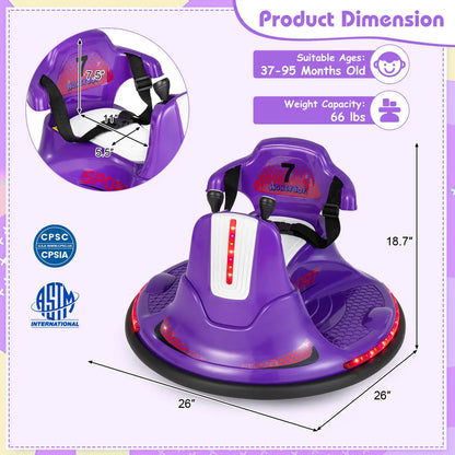 12V Electric Car for Kids – 360° Spinning Purple