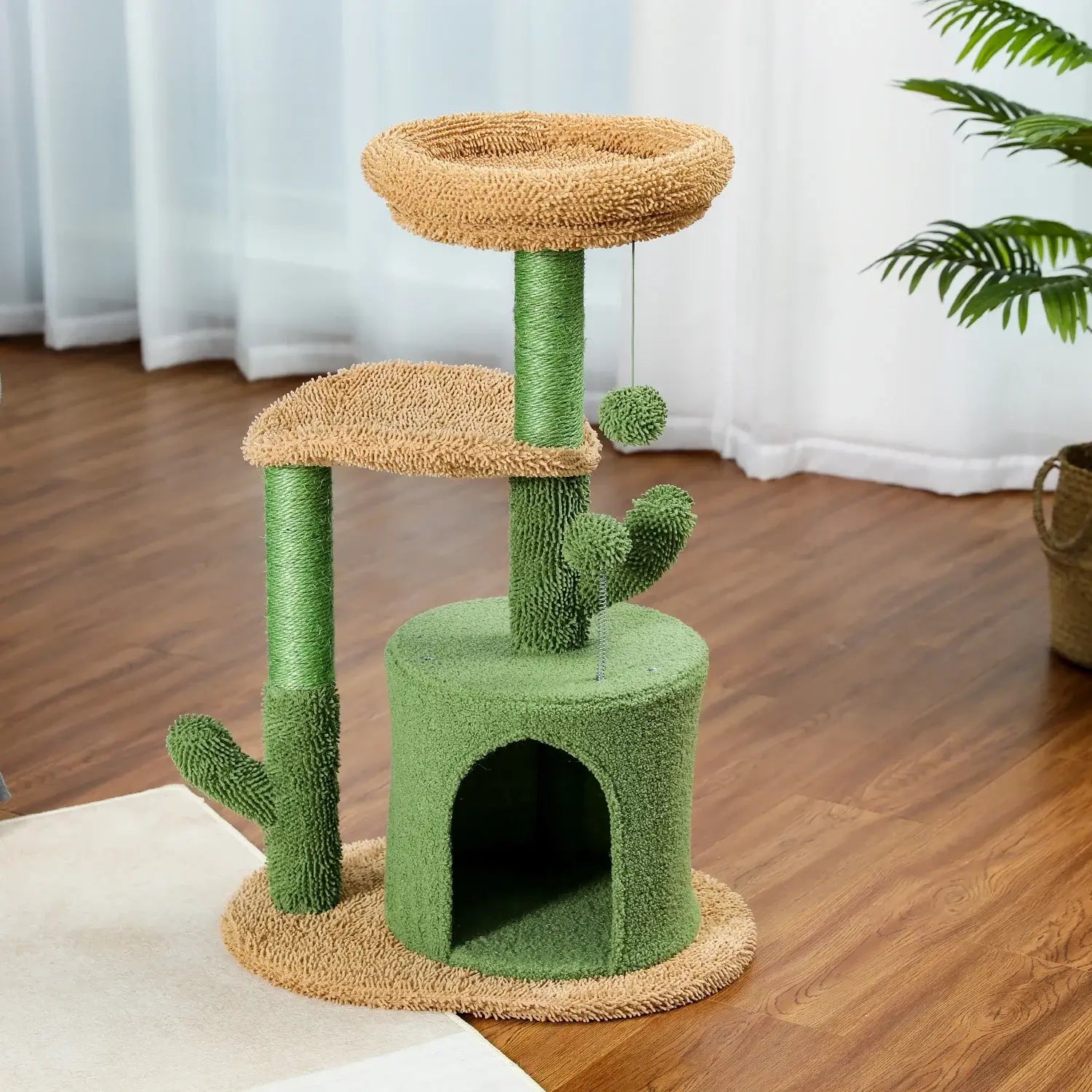 Festive Cactus Cat Tree with Sisal &amp; Xmas Decor