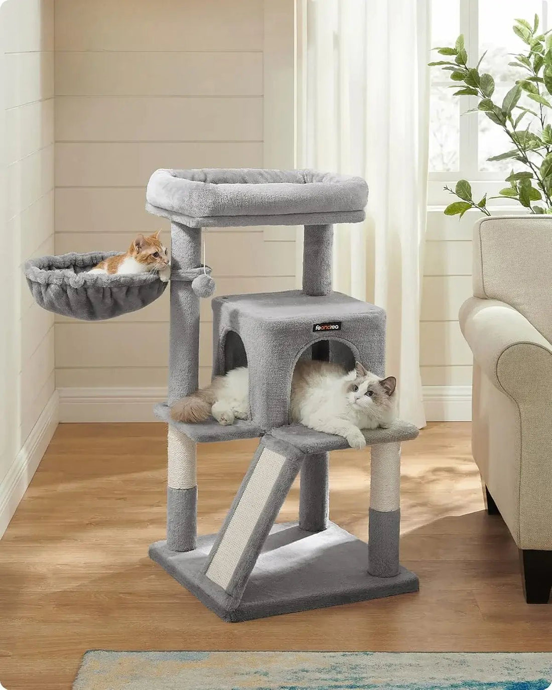 Small Cat Tree Tower - Wide Perch, Multi - Level Condo for Large Indoor Cats - Paws For Baby