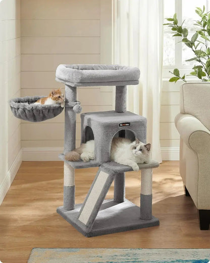 Small Cat Tree Tower - Wide Perch, Multi - Level Condo for Large Indoor Cats - Paws For Baby