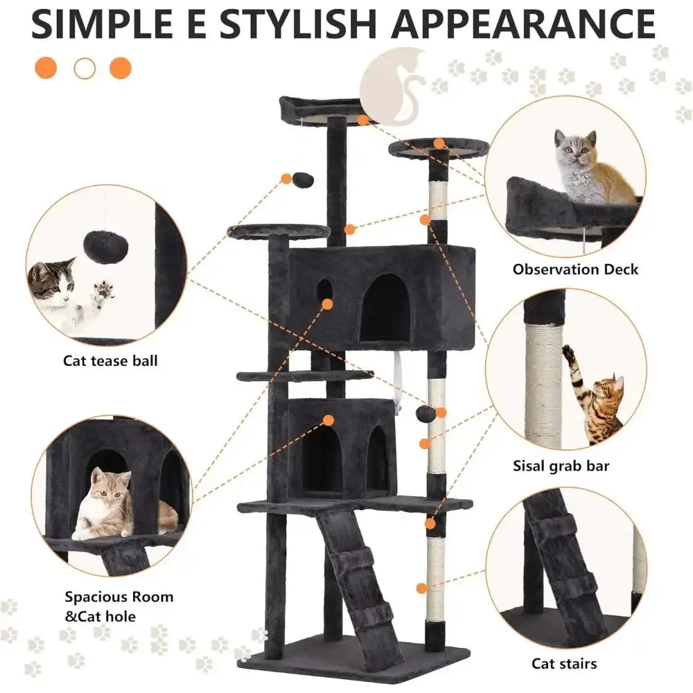 70&quot; Multi-Level Cat Tree Tower with Scratching Posts