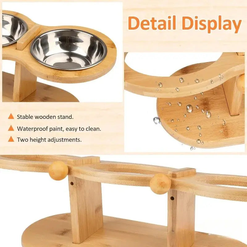 &quot;Wooden Cat Bowl Stand: Neck-Protecting Design&quot;