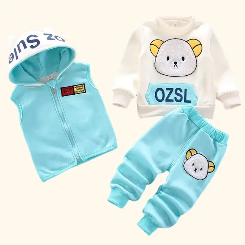 3Pcs Warm Hooded Outfit Set for Kids, Ages 1-5