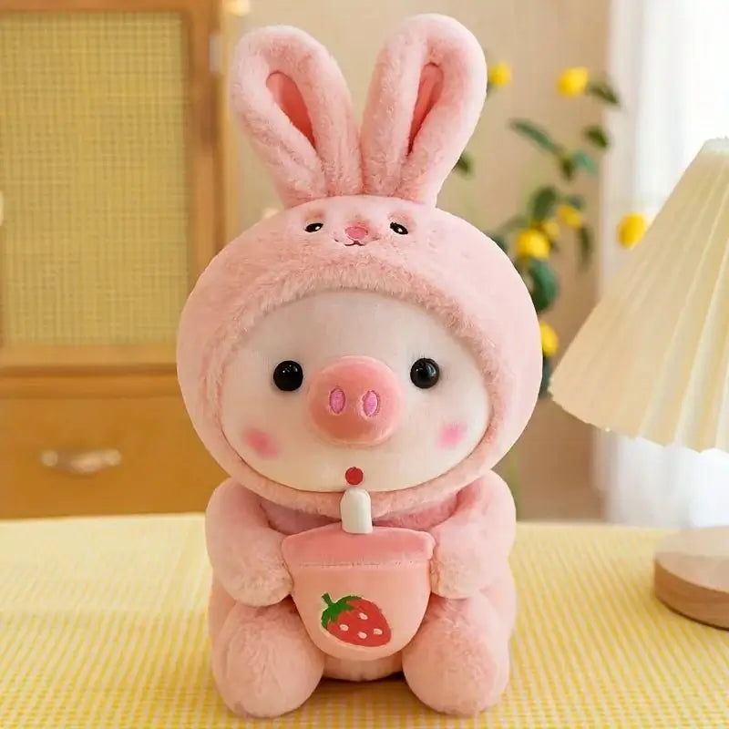 &quot;Cute Piglet Plush Toy - Soft Throw Pillow with Boba Tea&quot; - Paws For Baby