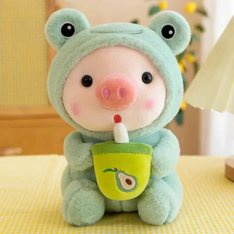 &quot;Cute Piglet Plush Toy - Soft Throw Pillow with Boba Tea&quot; - Paws For Baby