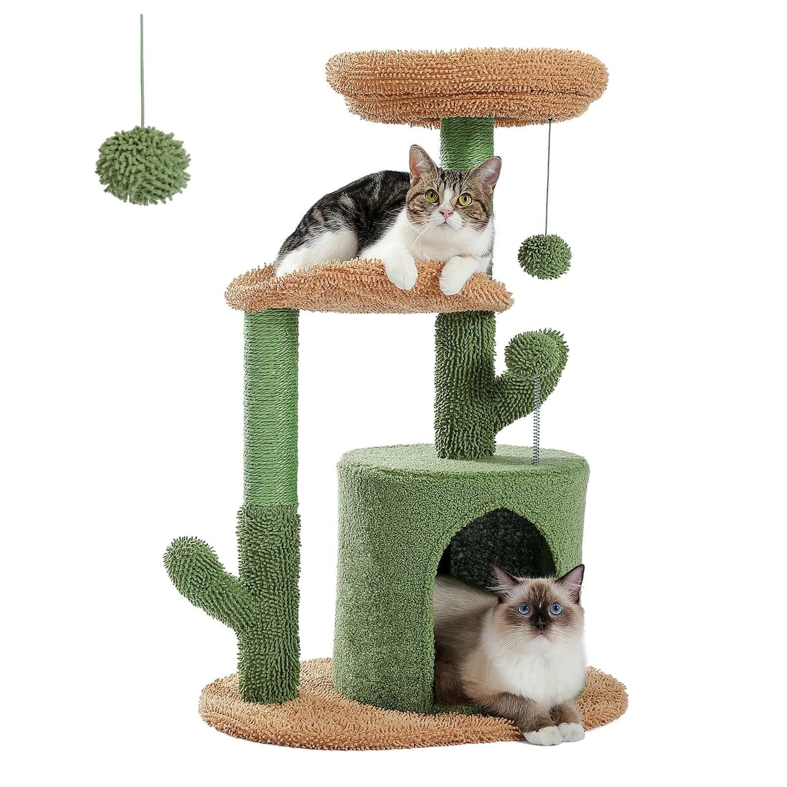 Festive Cactus Cat Tree with Sisal &amp; Xmas Decor