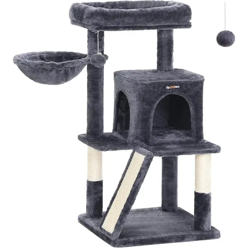 Small Cat Tree Tower - Wide Perch, Multi - Level Condo for Large Indoor Cats - Paws For Baby