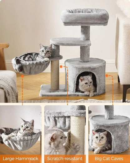 Small Cat Tree Tower - Wide Perch, Multi - Level Condo for Large Indoor Cats - Paws For Baby