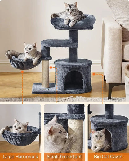 Small Cat Tree Tower - Wide Perch, Multi - Level Condo for Large Indoor Cats - Paws For Baby